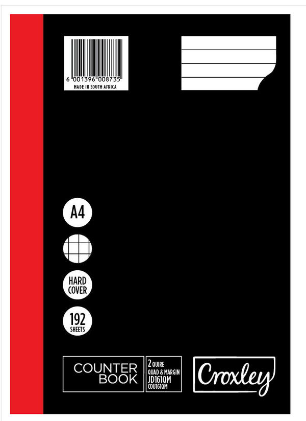 CROXLEY A4 HARD COVER COUNTER BOOK 2 QUIRE F/M 192 PAGE