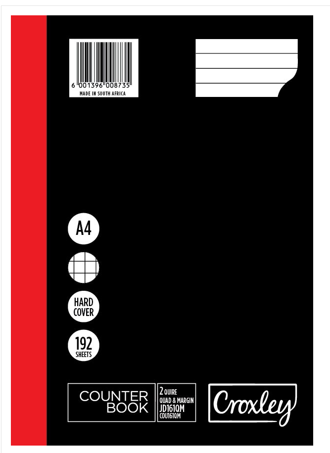 CROXLEY A4 HARD COVER COUNTER BOOK 2 QUIRE F/M 192 PAGE