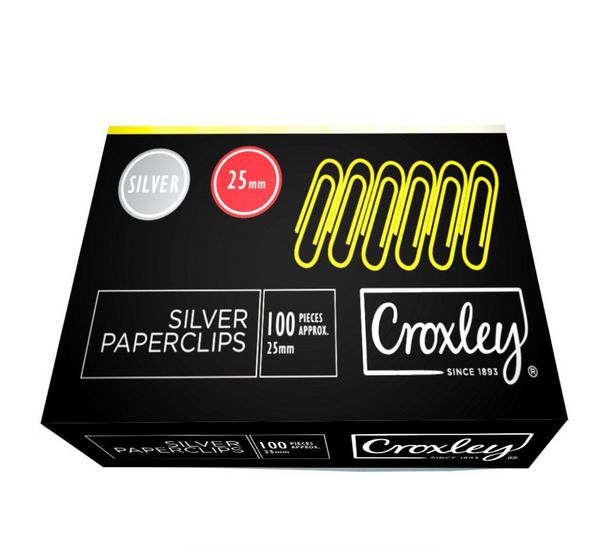 CROXLEY 25mm Silver Paper Clips Card 100