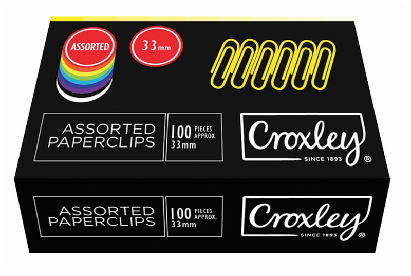 CROXLEY 33mm PVC Assorted Paper Clips 100's Pack of 10