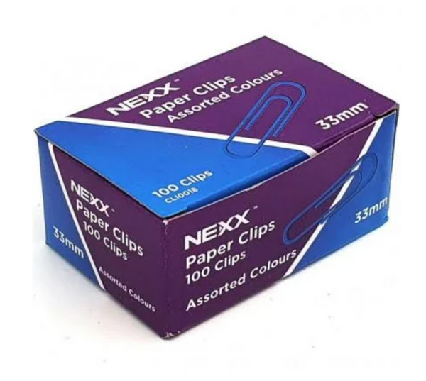 NEXX GEM PAPER CLIPS 33MM KOLORKLIP 100'S