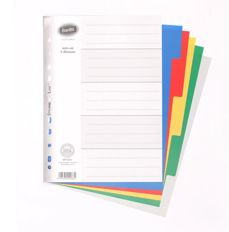 BANTEX A4 5 DIVISION – MULTI COLOUR