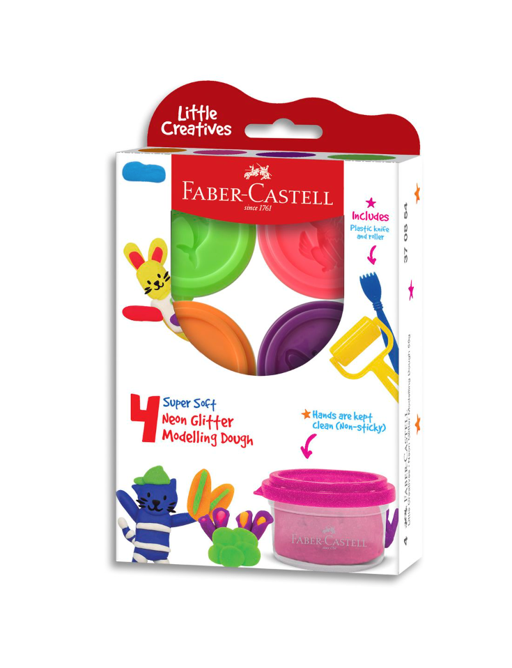 Faber Castell Little Creatives Modelling Dough Neon Glitter - Set of 4