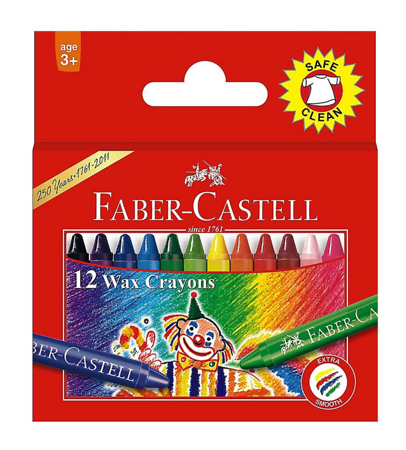 Faber Castell Cardboard Box of 12 Wax Crayon Slim - 8mm Diameter