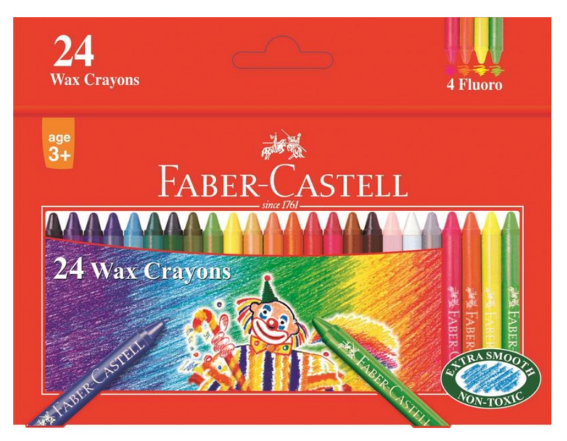 Faber Castell Cardboard  Box of 24 Wax Crayons Slim - 8mm Diameter