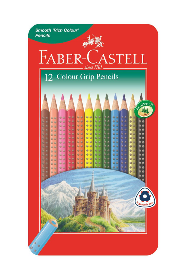 Faber Castell Grip 12 Colour Pencils In Tin