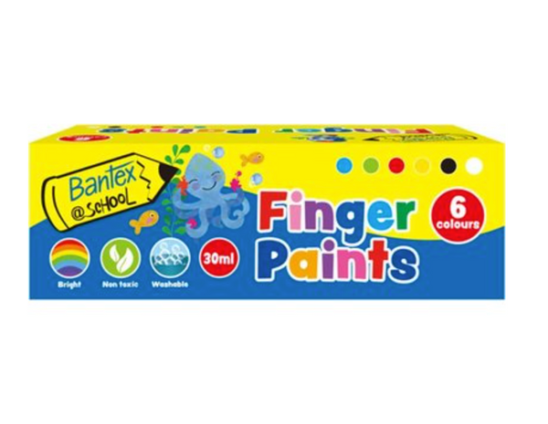 BANTEX FINGER PAINTS 30ML 6 ASSORTED COLOURS