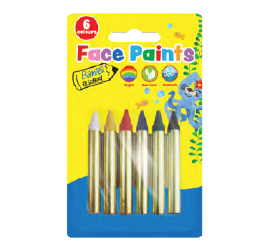 BANTEX FACE PAINTS BLISTER PACK - 6 COLOURS PER PACK