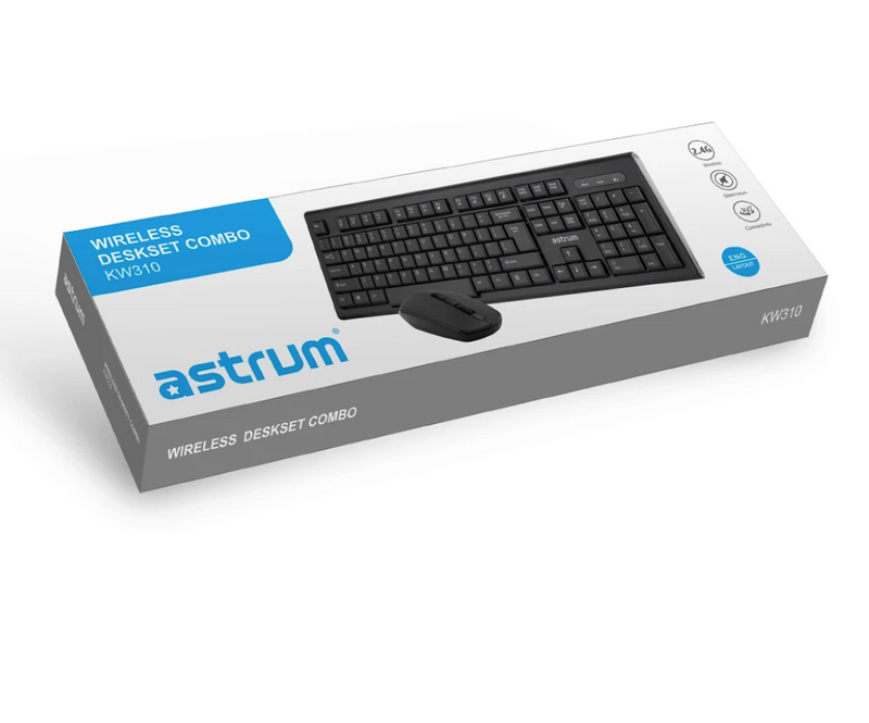 KW310 | A81531-BE  Astrum Wireless 2.4ghz Keyboard And Mouse Combo, Full Size 104keys Multimedia Keyboard And 3b Optical Mouse