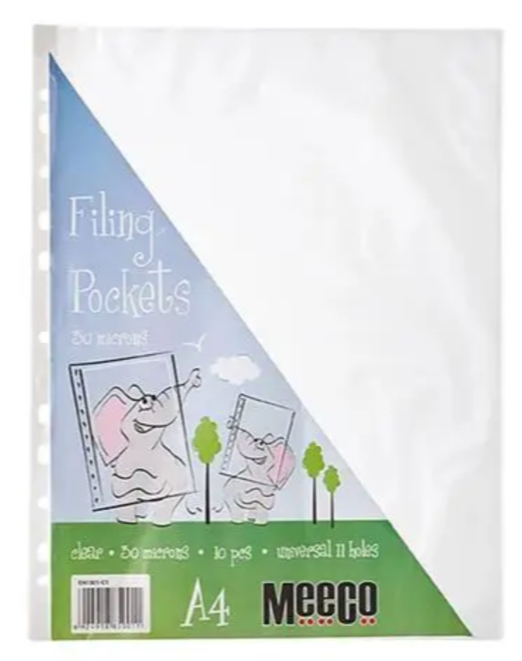 Meeco A4 Filing pockets - 30 micron - Clear (10Pcs/pack)