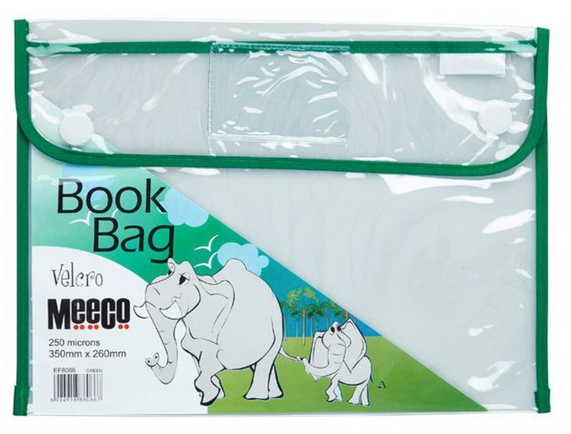 MEECO PVC CLEAR BOOK BAG WITH VELCRO CLOSURE  (355mm X 280mm)