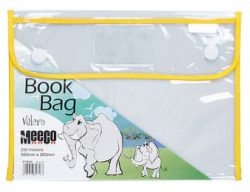 MEECO PVC CLEAR BOOK BAG WITH VELCRO CLOSURE  (355mm X 280mm)