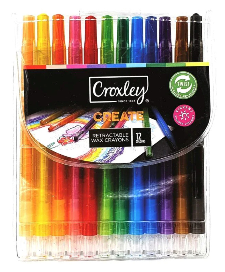 CROXLEY CREATE RETRACTABLE WAX CRAYONS  (WALLET OF 12 COLOURS)