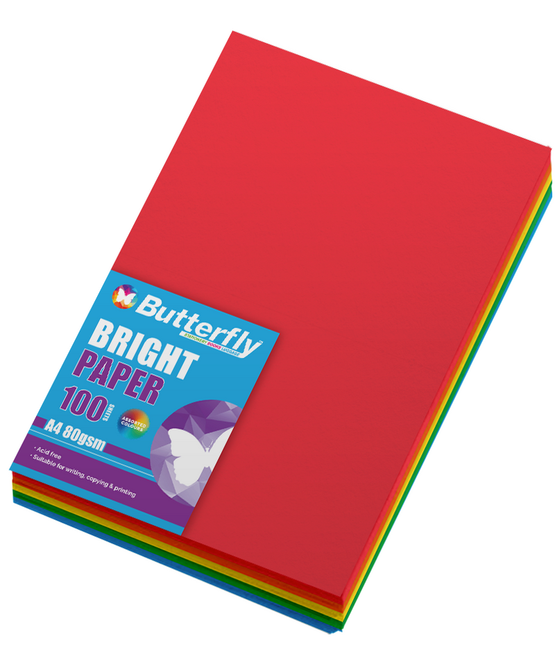 BUTTERFLY ASSORTED PAPER - A4 80gsm BRIGHT - PACK OF 100