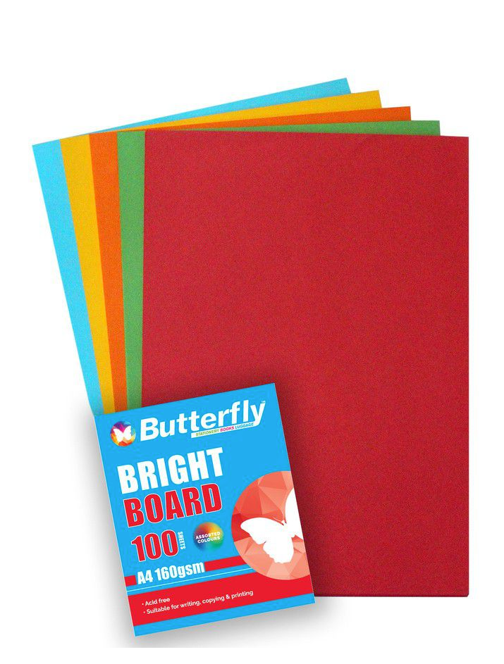 BUTTERFLY ASSORTED BOARD - A4 160 GSM BRIGHT - PACK OF 100