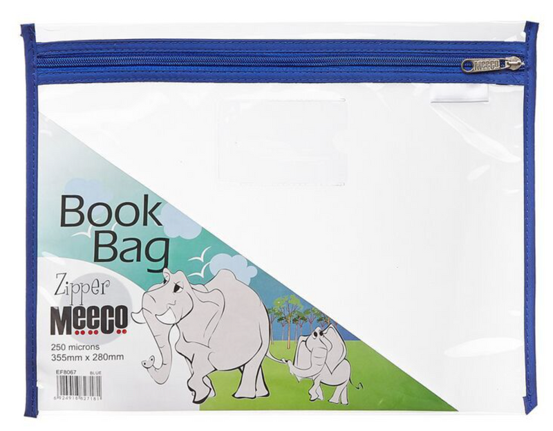 MEECO A4 PVC BOOK BAG WITH ZIP CLOSURE