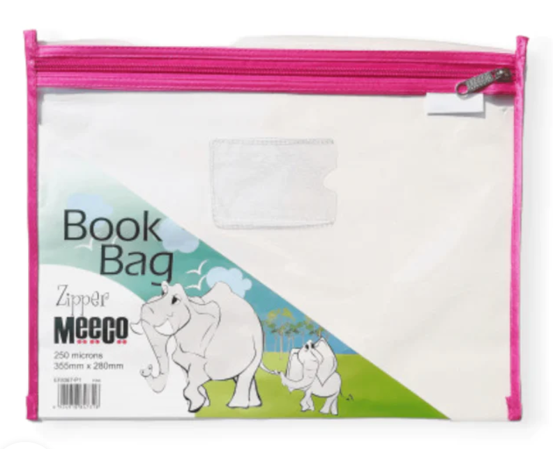 MEECO A4 PVC BOOK BAG WITH ZIP CLOSURE