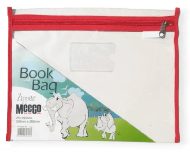 MEECO A4 PVC BOOK BAG WITH ZIP CLOSURE