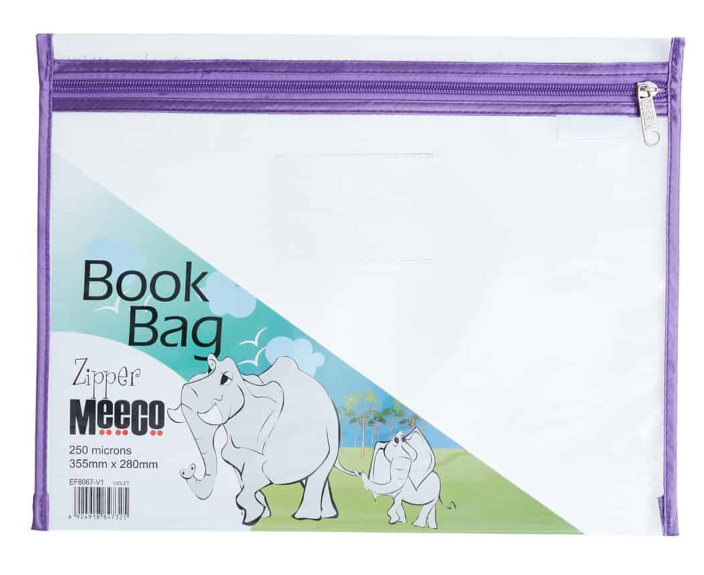 MEECO A4 PVC BOOK BAG WITH ZIP CLOSURE