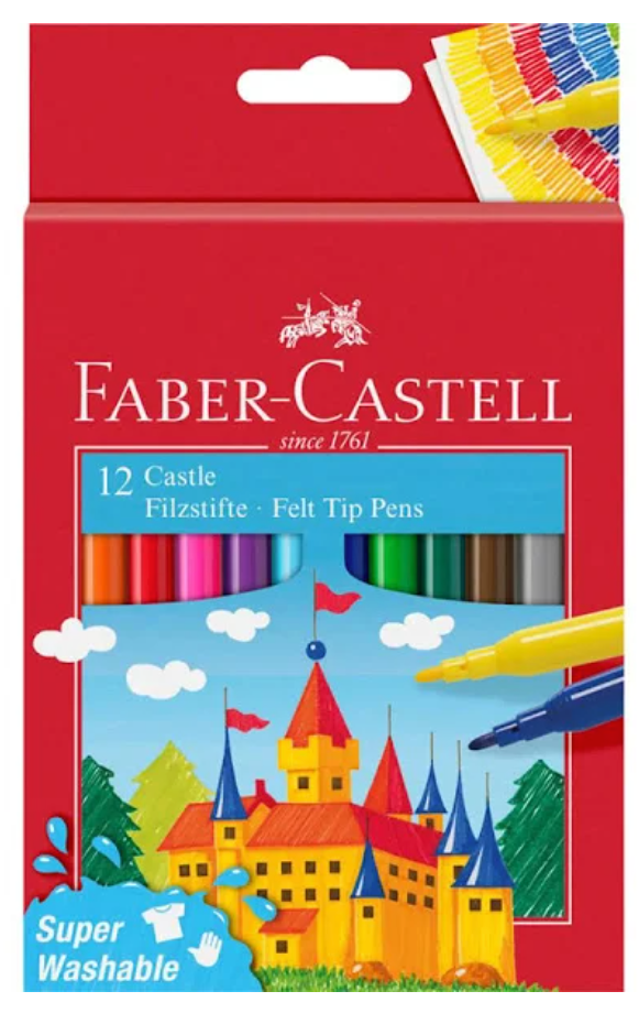 FABER CASTELL FIBRE TIP PENS SET 12 IN CARDBOARD WALLET