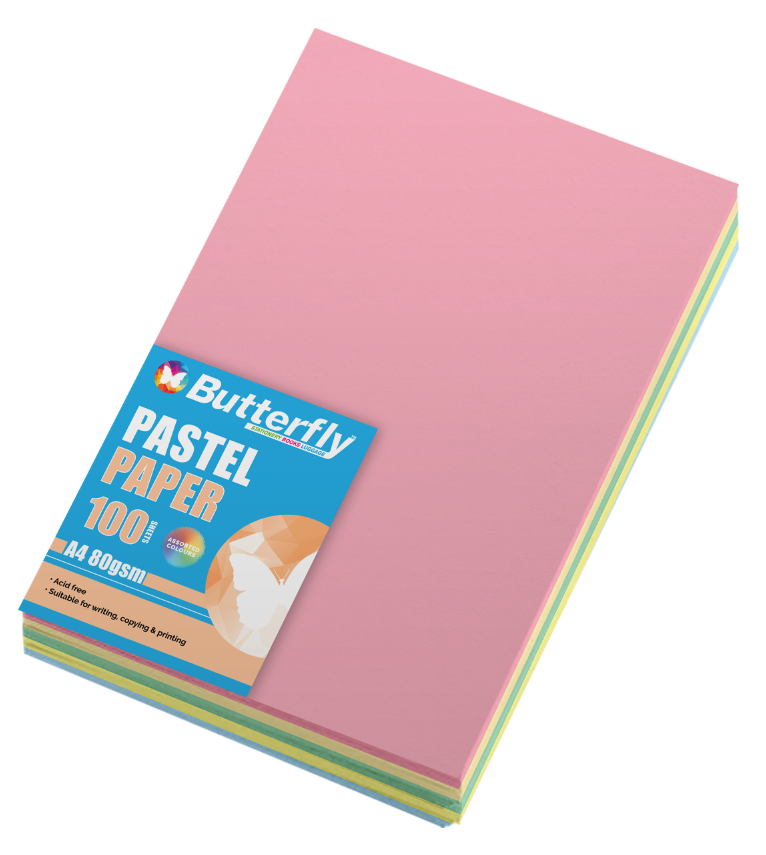 BUTTERFLY MIXED PAPER - A4 80gsm PASTEL - PACK OF 100