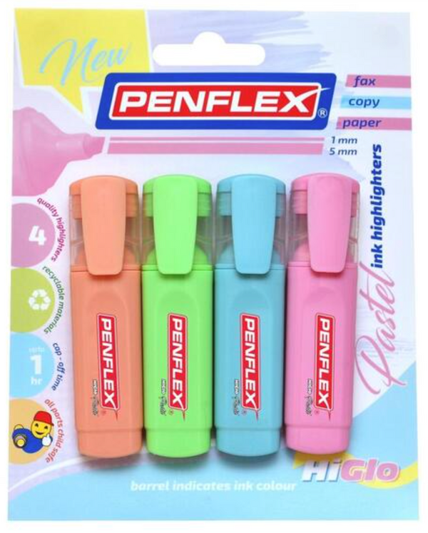 PENFLEX HIGLO PASTEL HIGHLIGHTER WALLET 4 ASSTD