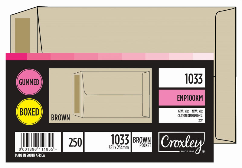 CROXLEY JD100KM 1033 Pocket Brown Gummed Envelopes – Unbande