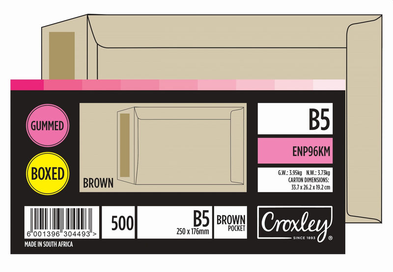 CROXLEY JD96KM B5 Brown Gummed Envelopes – Unbanded