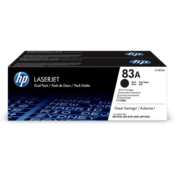 HP 83A Black Toner Cartridges 1,500 Pages Each Original CF283AF Dual-pack SKU: CF283AF