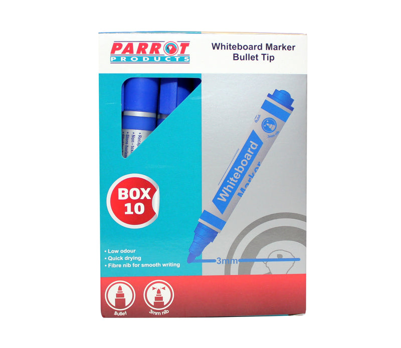 Parrot Products Whiteboard Markers (10 Markers - Bullet Tip - Blue)