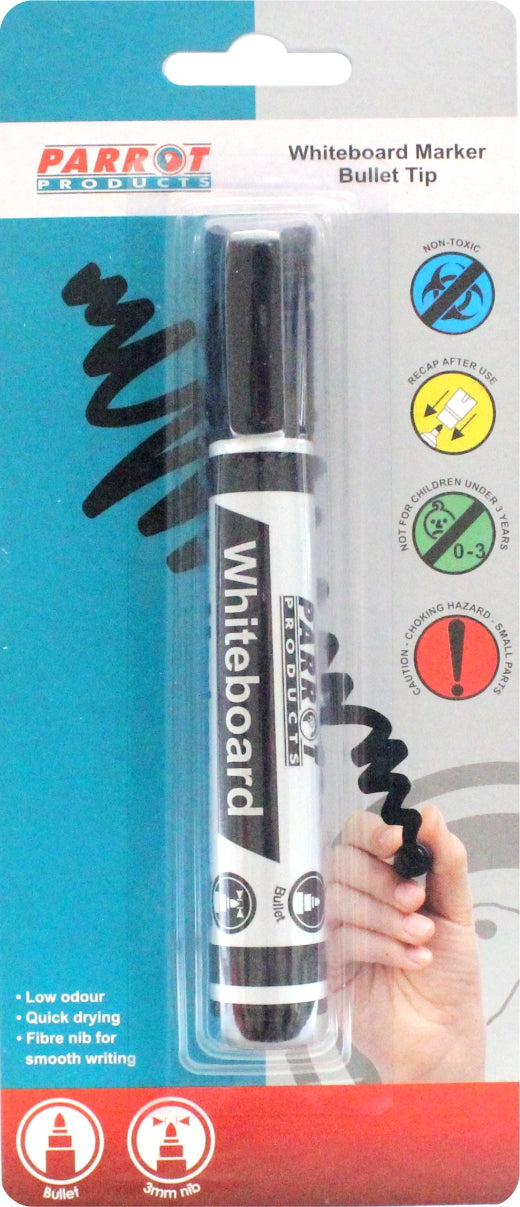 Parrot Whiteboard Marker (Bullet Tip - Carded - Black)