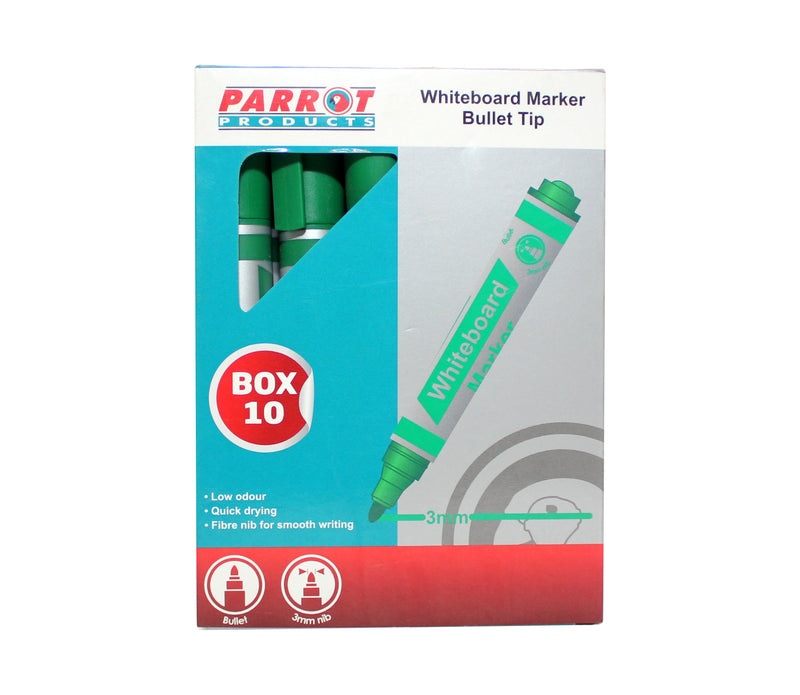 Parrot Products Whiteboard Markers (10 Markers - Bullet Tip - Green)