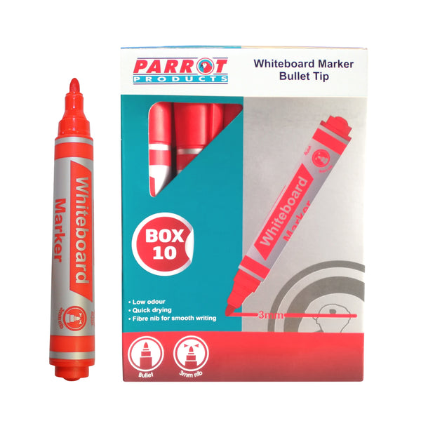 Parrot Products Whiteboard Markers (10 Markers - Bullet Tip - Red)