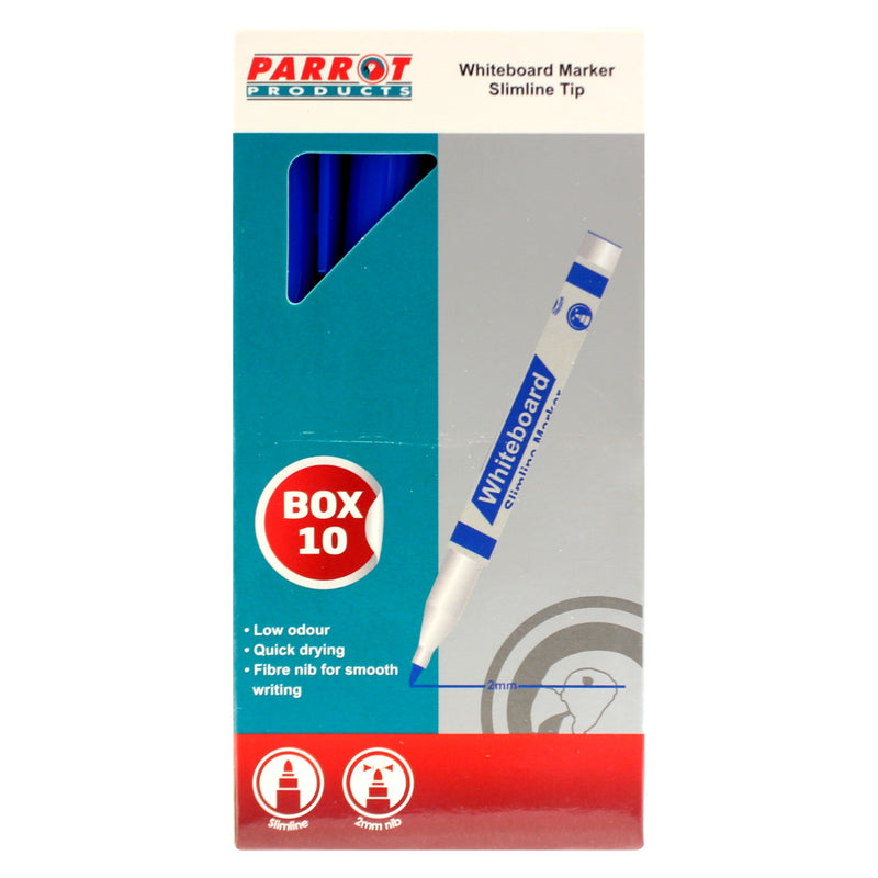 Parrot Products Whiteboard Markers (10 Markers - Slimline Tip - Blue)