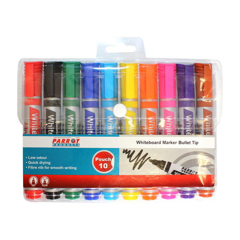 Parrot Whiteboard Marker Bullet Tip - Assorted (Pack of 10)